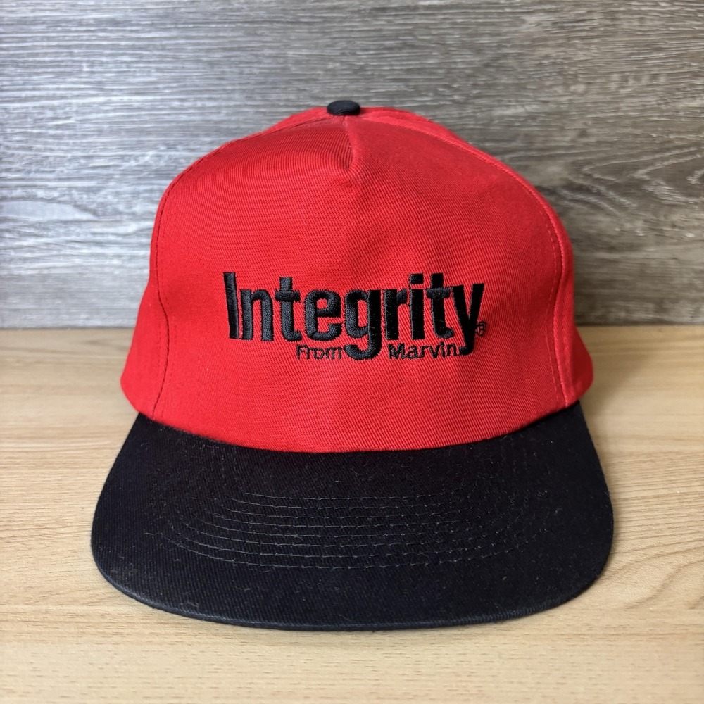Integrity From Marvin Hat Cap Snap Back Red Black Embroidered Logo Mens Promo